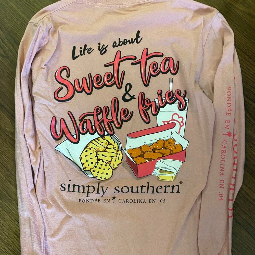Long Sleeve Sweet Tea & Waffle Fries Crepe Pink Red Simply Southern Size Small